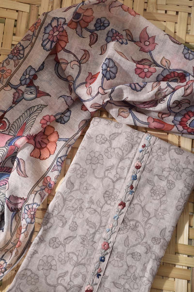 Grey Chanderi Cotton Dress Material