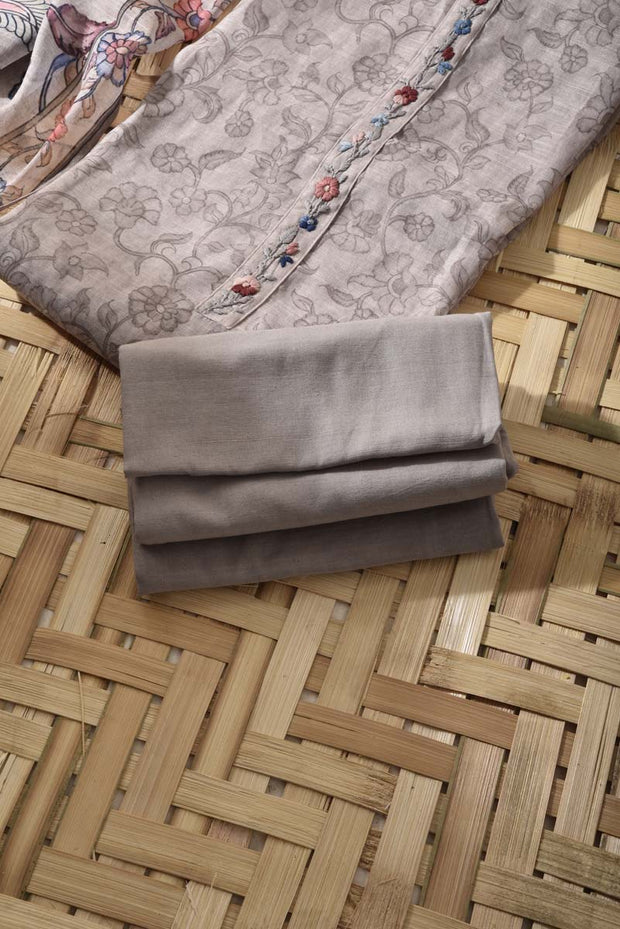 Grey Chanderi Cotton Dress Material