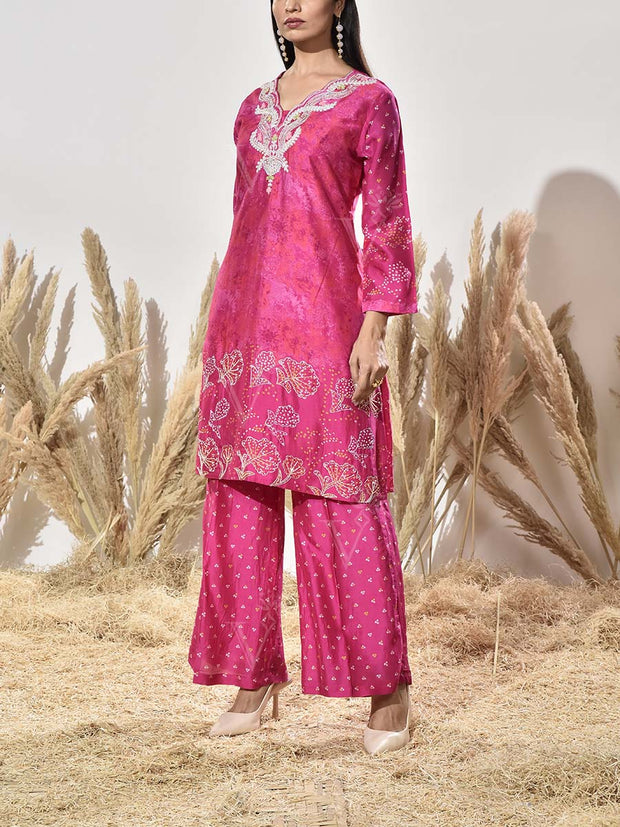 Pink Vasansi Silk Embroidered Kurta and Pant Set
