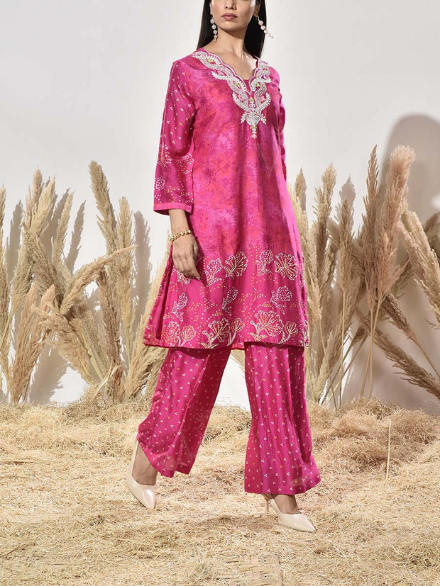 Pink Vasansi Silk Embroidered Kurta and Pant Set