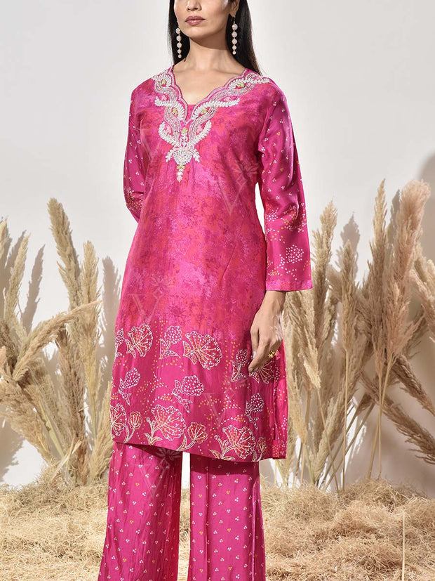 Pink Vasansi Silk Embroidered Kurta and Pant Set