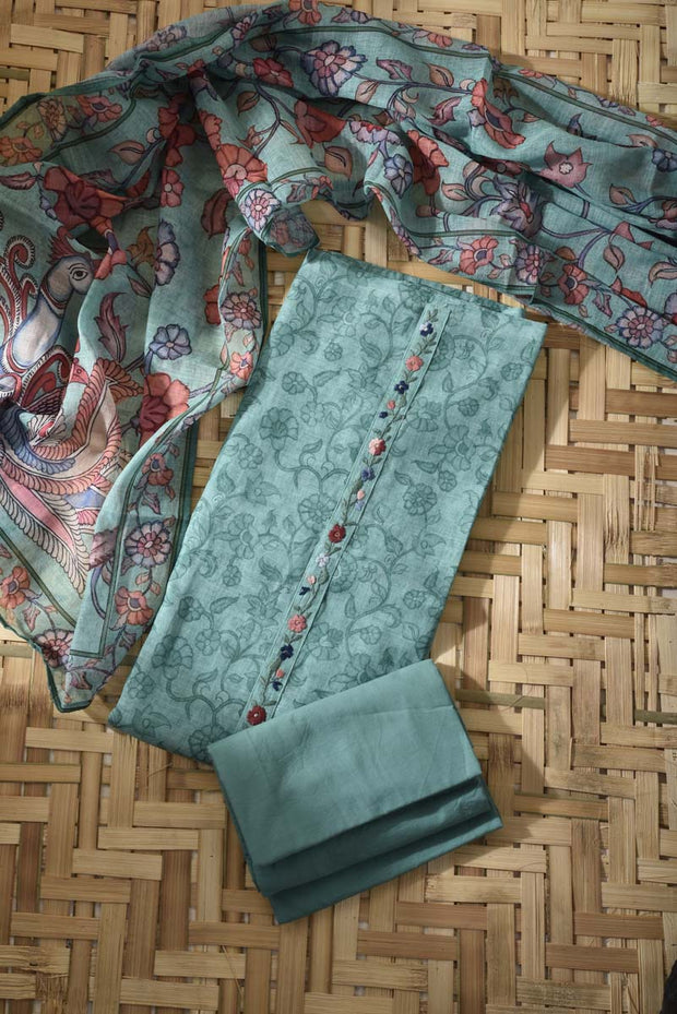 Green Chanderi Cotton Dress Material