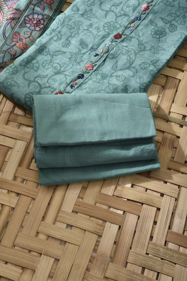 Green Chanderi Cotton Dress Material