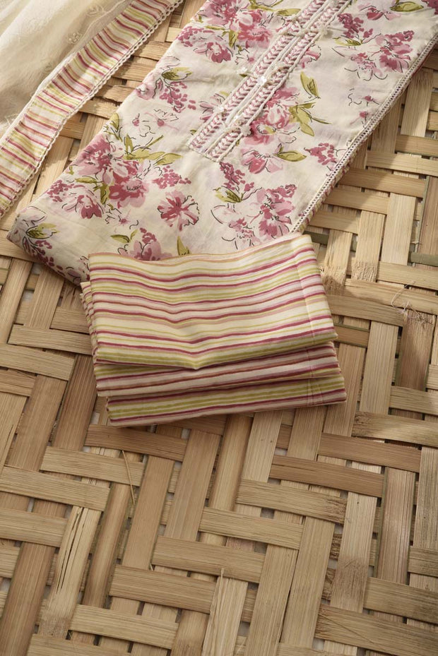 Cream & Peach Cotton Dress Material