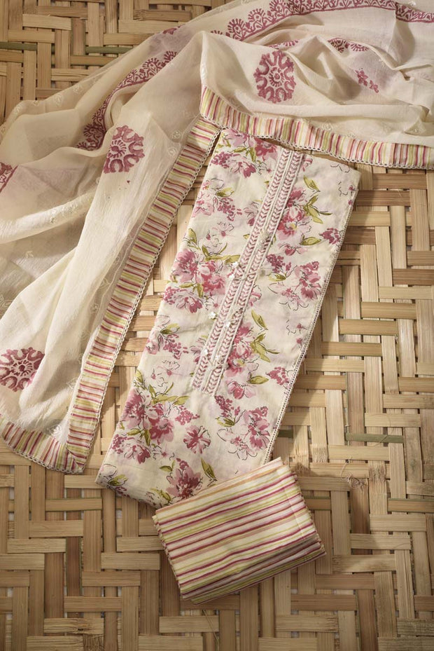 Cream & Peach Cotton Dress Material