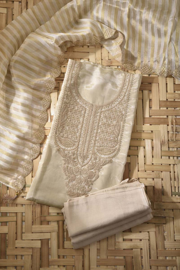Cream Tissue Silk Dress Material