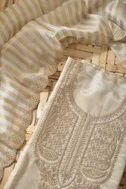 Cream Tissue Silk Dress Material