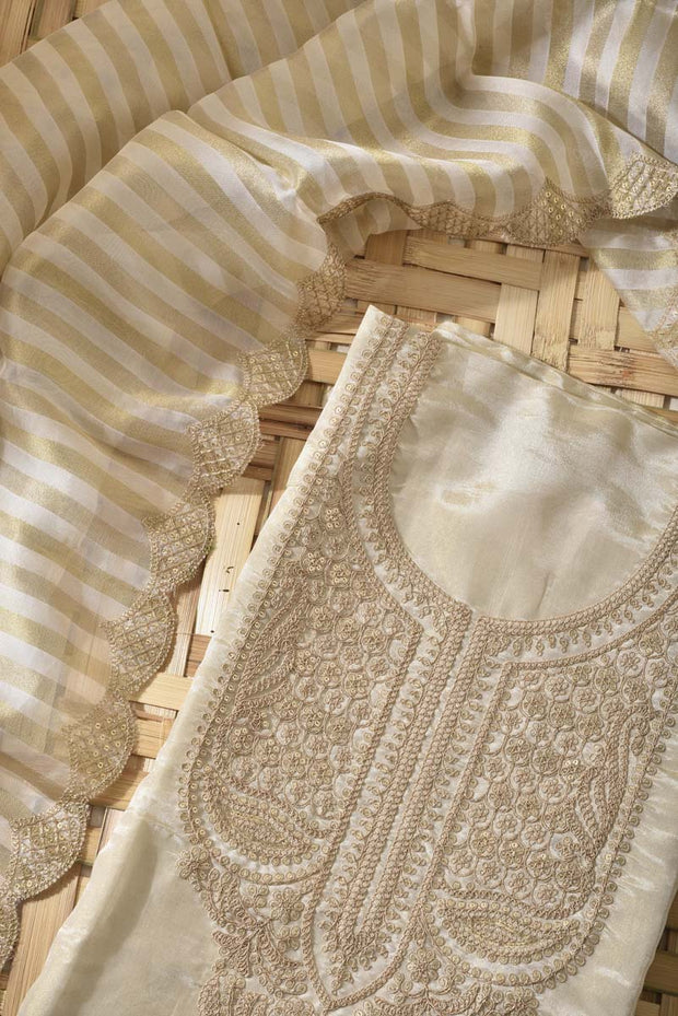Cream Tissue Silk Dress Material