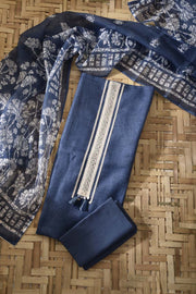 Navy Blue Linen Cotton Dress Material