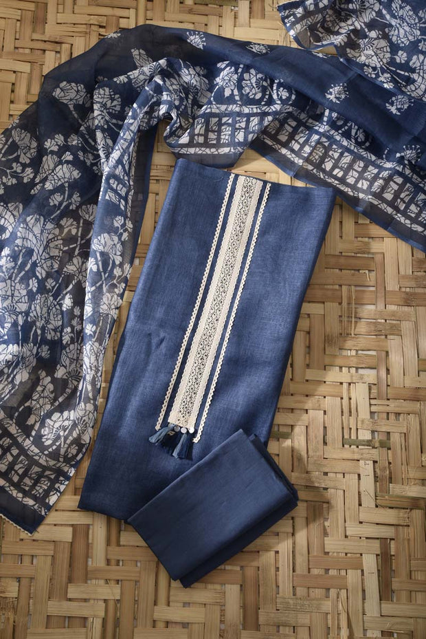 Navy Blue Linen Cotton Dress Material