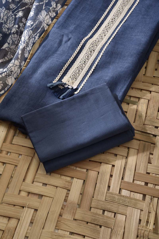 Navy Blue Linen Cotton Dress Material