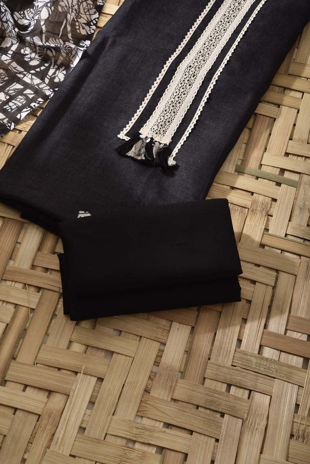 Black Linen Cotton Dress Material
