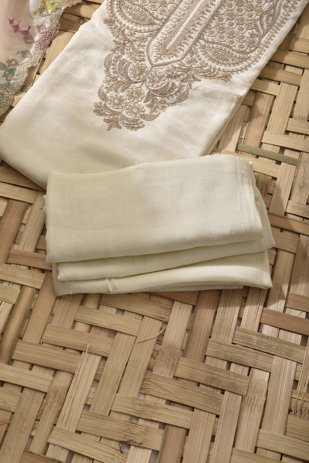 Cream Chanderi Silk Dress Material