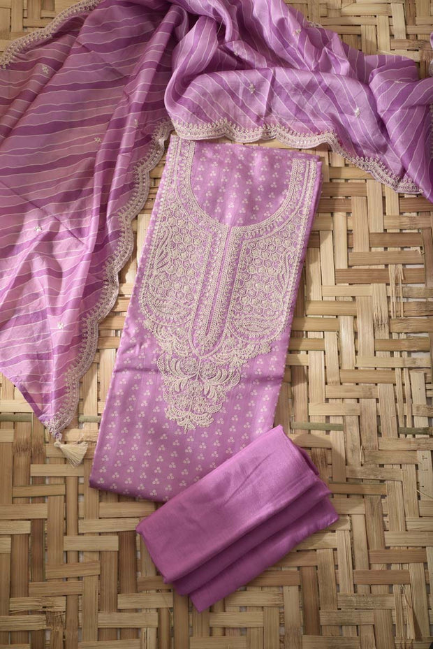 Lavander Pink Chanderi Silk Dress Material