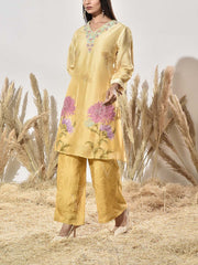Yellow Vasansi Silk Embroidered Kurta and Pant Set