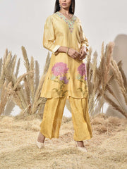 Yellow Vasansi Silk Embroidered Kurta and Pant Set