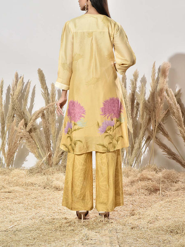 Yellow Vasansi Silk Embroidered Kurta and Pant Set