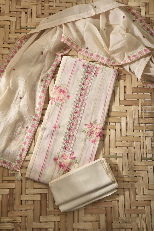Cream Muslin Cotton Dress Material