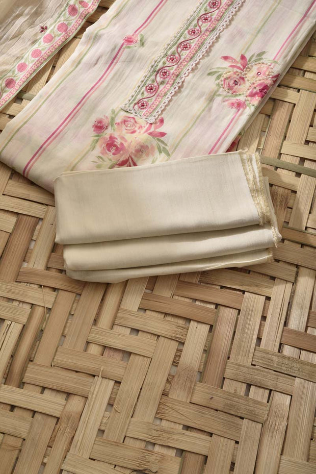 Cream Muslin Cotton Dress Material