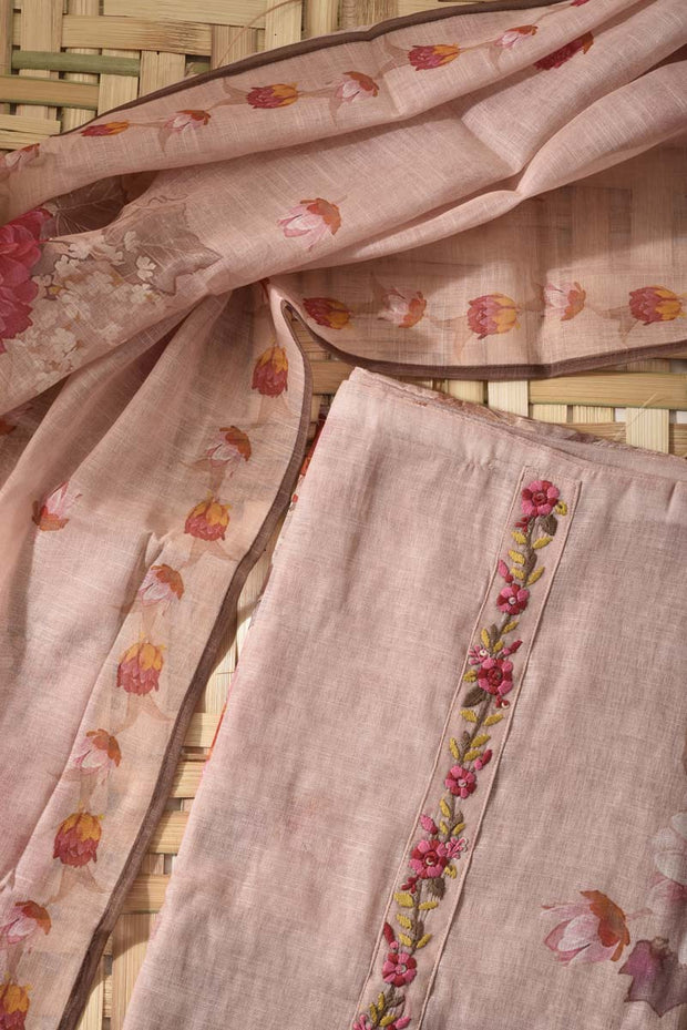 Peach Linen Cotton Dress Material