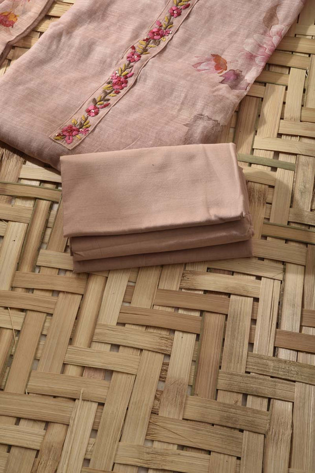 Peach Linen Cotton Dress Material