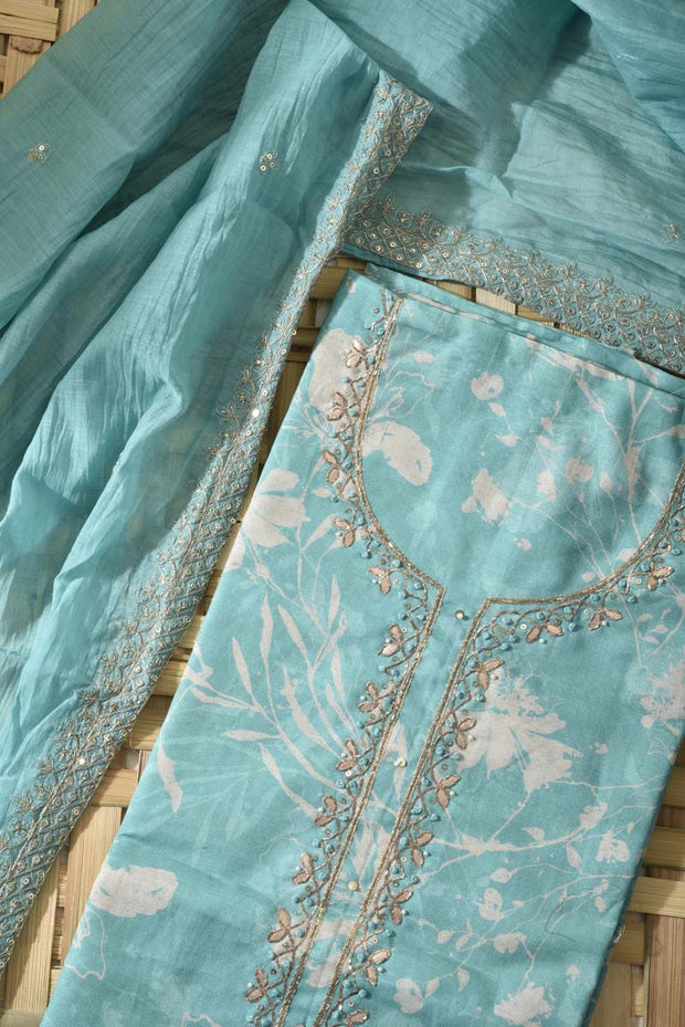 Sky Blue Silk Cotton Dress Material
