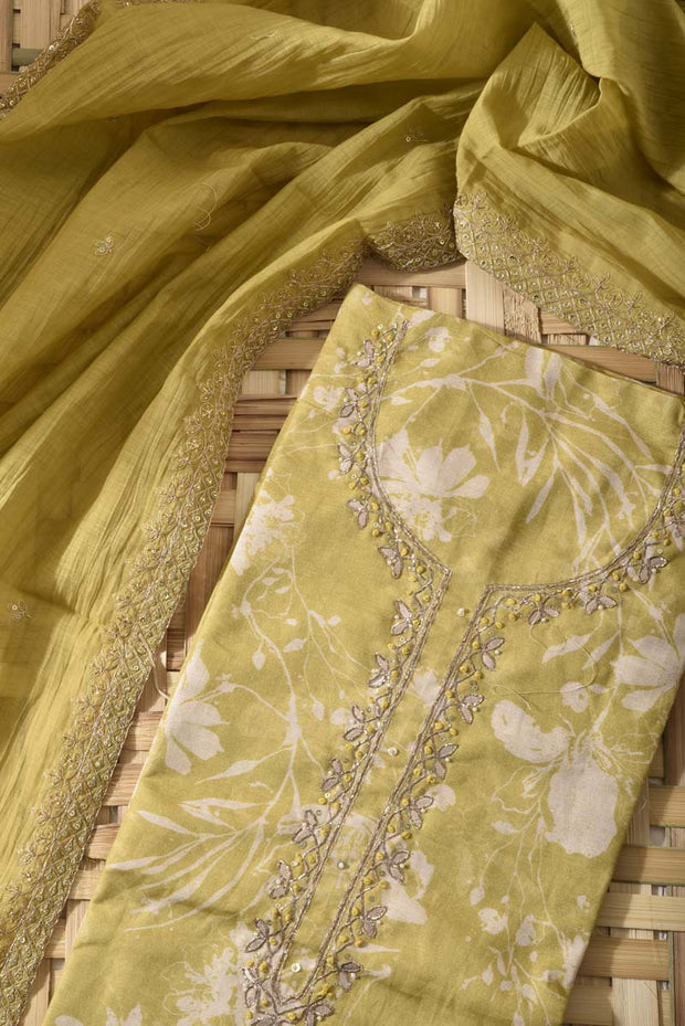 Lemon Green Silk Cotton Dress Material