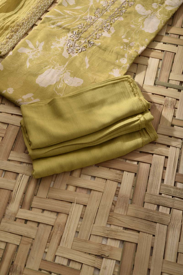 Lemon Green Silk Cotton Dress Material