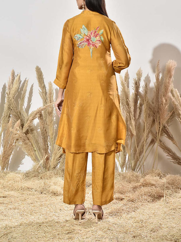 Mustard Yellow Vasansi Silk Embroidered Kurta and Pant Set