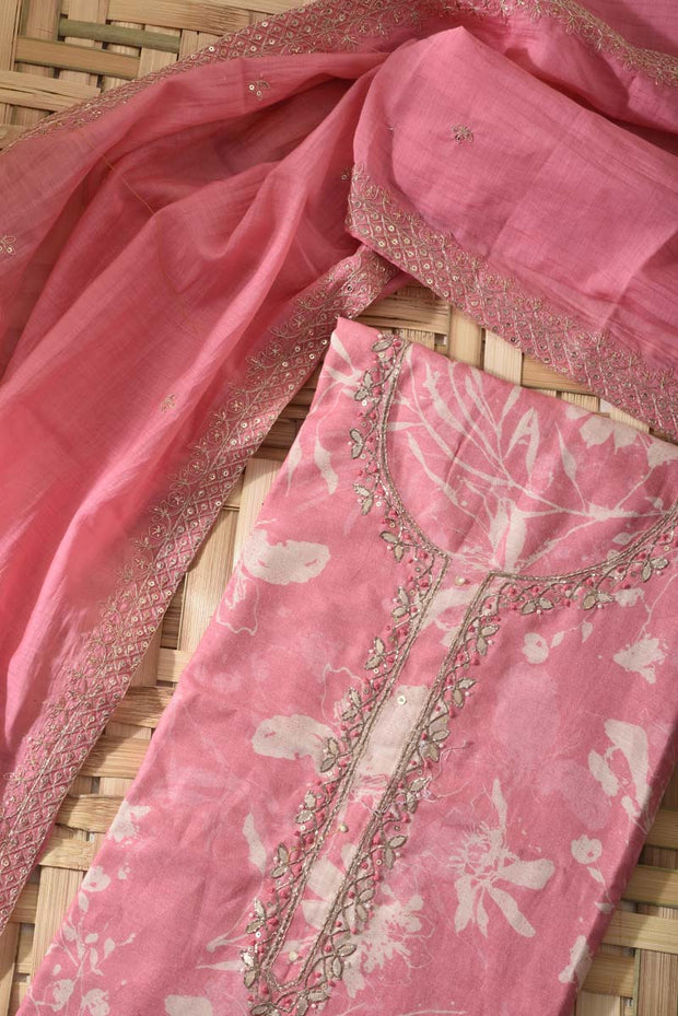 Pink Silk Cotton Dress Material