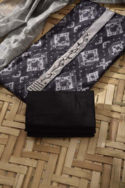Grey Black Chanderi Cotton Dress Material