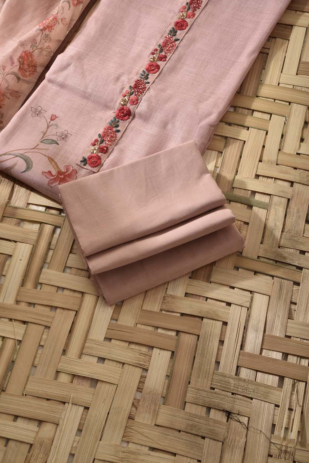 Light Peach Linen Cotton Dress Material