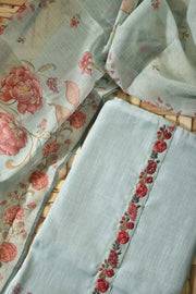 Sea Green Linen Cotton Dress Material