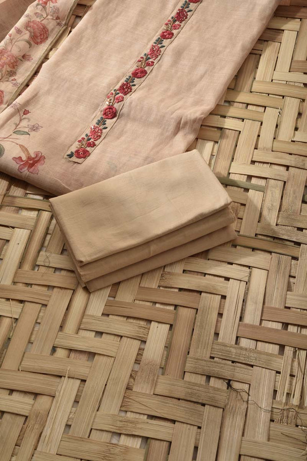 Beige Linen Cotton Dress Material