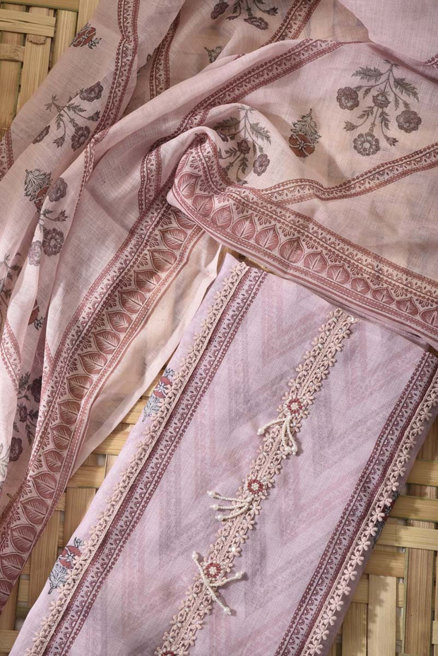 Light Peach Linen Cotton Dress Material
