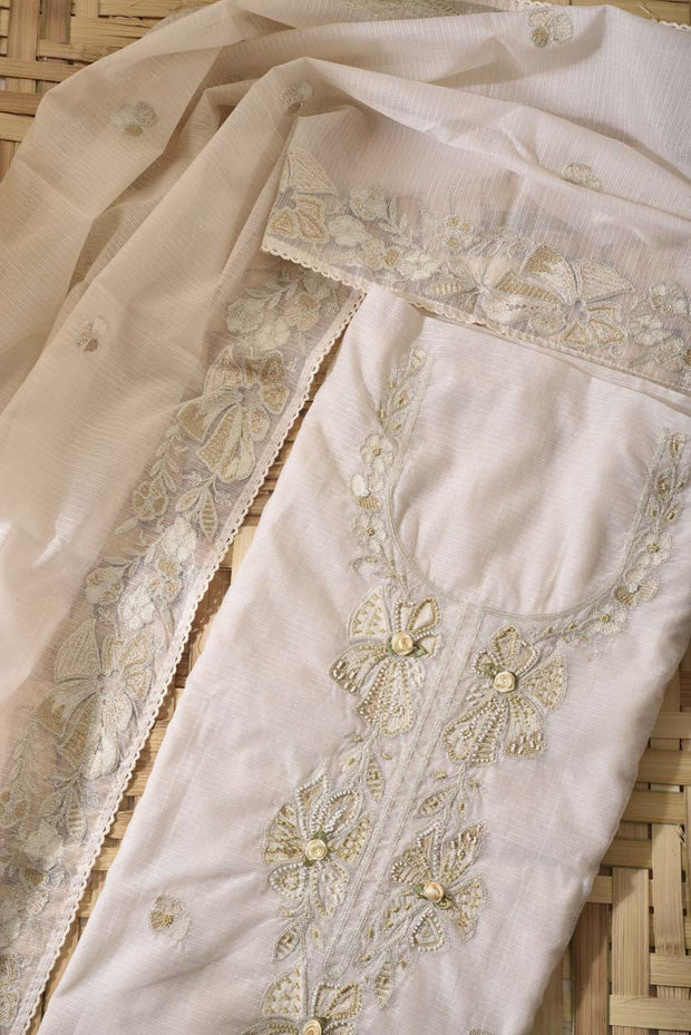 Cream Kota Silk Dress Material