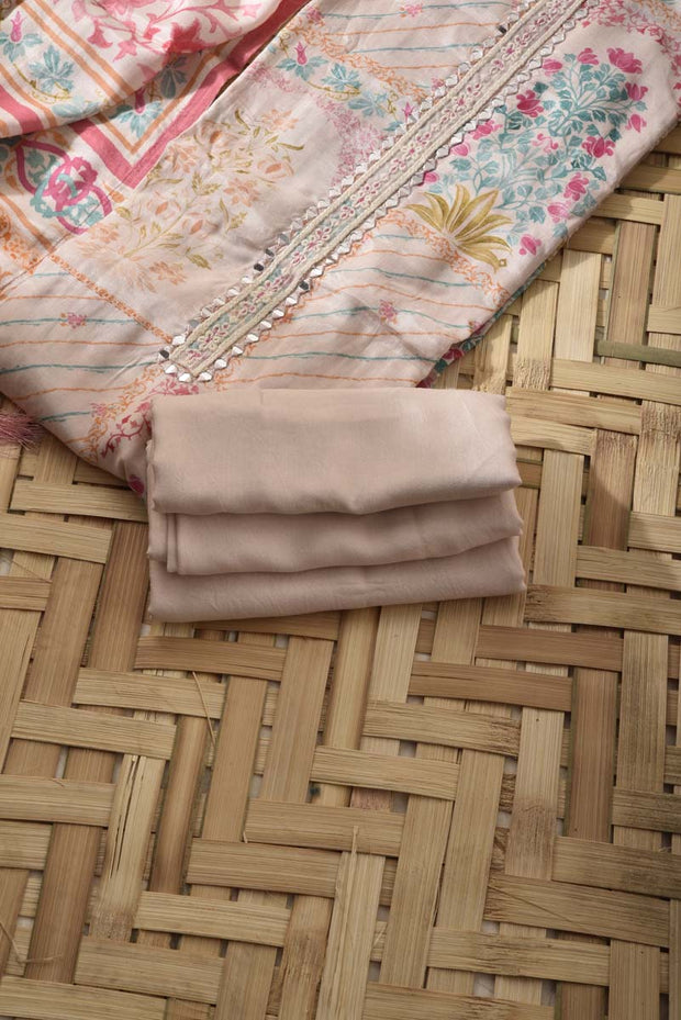 Beige Satin Cotton Dress Material