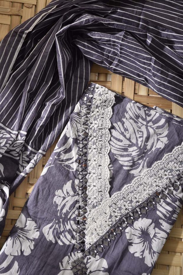 Grey Cotton Dress Material