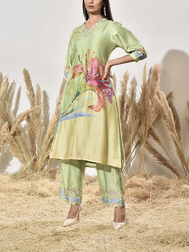 Green Vasansi Silk Embroidered Kurta and Pant Set