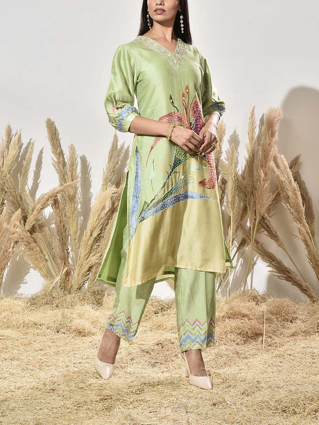 Green Vasansi Silk Embroidered Kurta and Pant Set