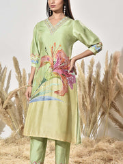 Green Vasansi Silk Embroidered Kurta and Pant Set