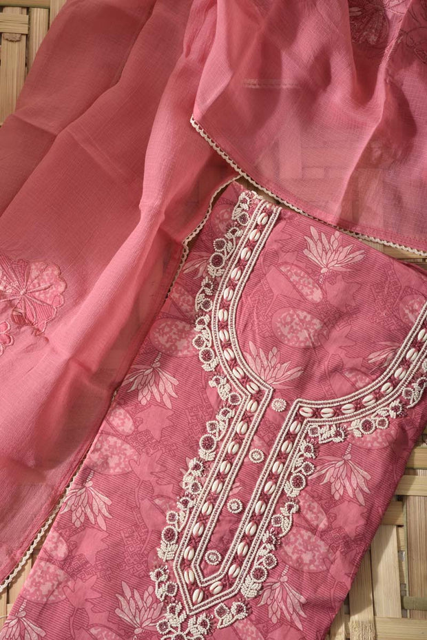 Carrot Pink Cotton Dress Material