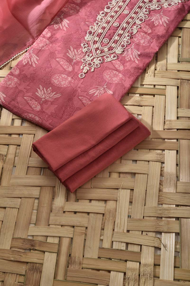 Carrot Pink Cotton Dress Material