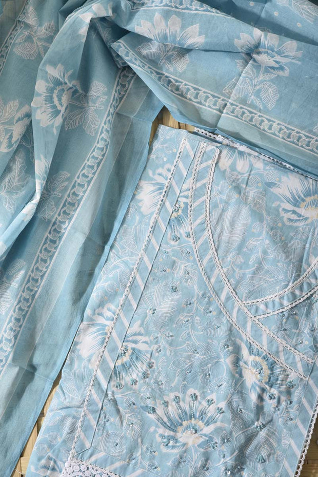 Ice Blue Cotton Dress Material