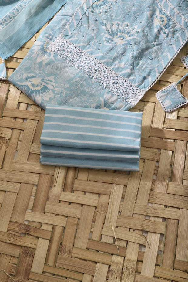 Ice Blue Cotton Dress Material