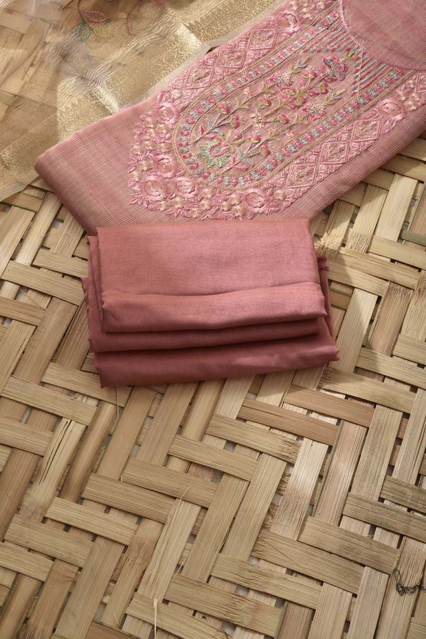 Peach Kota Silk Dress Material