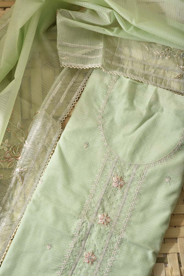 Pista Green Kota Silk Dress Material