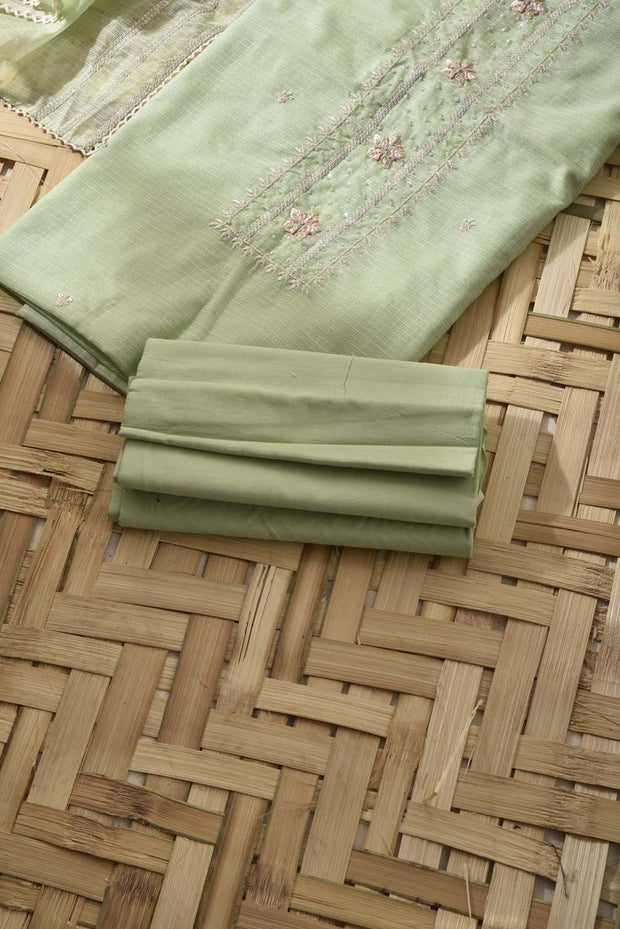 Pista Green Kota Silk Dress Material