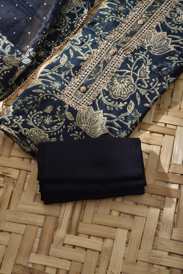 Blue Rayon Cotton Dress Material