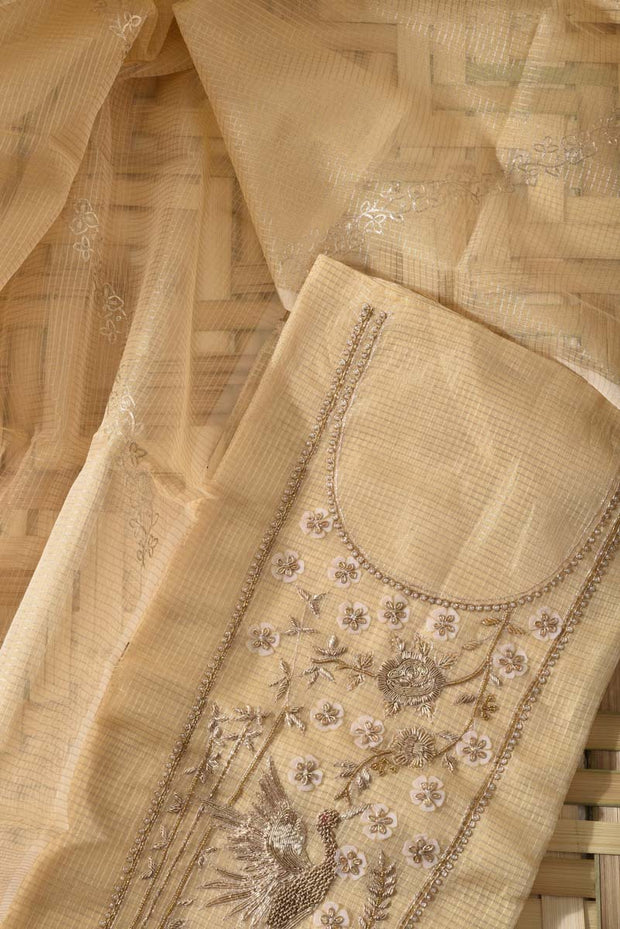 Beige Tissue Kota Dress Material